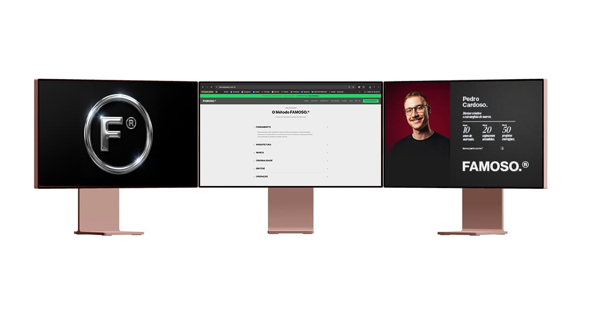 Mockup de telas mostrando o processo e o método FAMOSO de criação de identidade visual