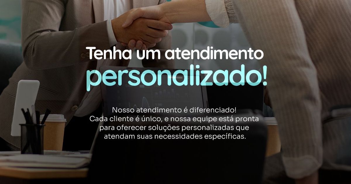 Anúncio genérico de empresa com aperto de mãos e o texto 'Tenha um atendimento personalizado'